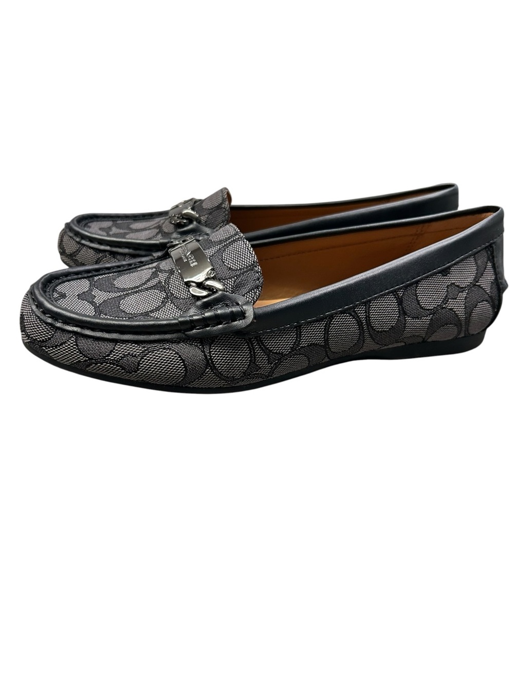 Coach Olive Women’s Black Signature Canvas Moccasin Loafers Jacquard Gray 7 B